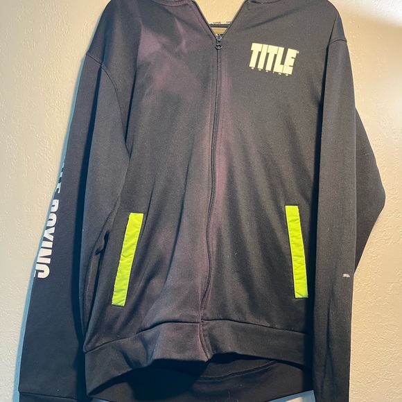 Title Boxing Black Performance Jacket Green Neon Accents Hood Full-Length Zipper - Picture 3 of 11